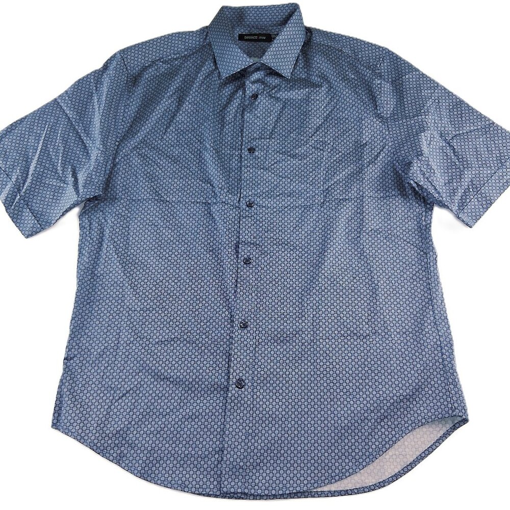 DSTRCT & Row Button Front Short Sleeve Shirt Men's Size XL Tall Navy Polka Dot
